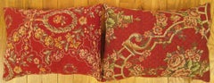 A Pair of Decorative Antique Jacquard Tapestry Pillows with Floral Elements
