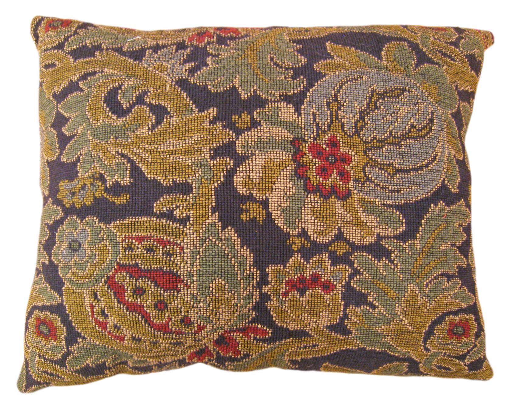 Pair of Decorative Antique Jacquard Tapestry Pillows with Floral Elements For Sale 2