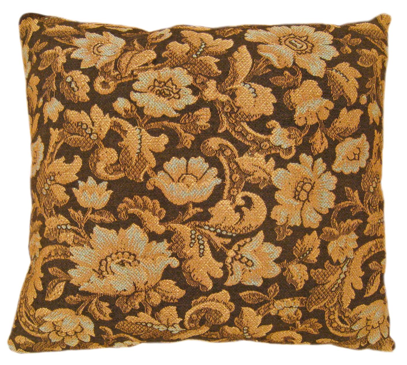 Pair of Decorative Antique Jacquard Tapestry Pillows with Floral Elements For Sale 2