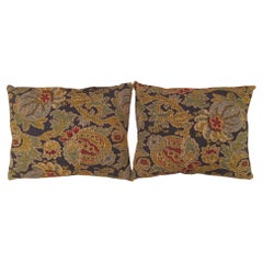 Pair of Decorative Antique Jacquard Tapestry Pillows with Floral Elements