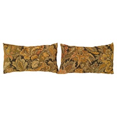 Pareja de cojines decorativos antiguos de tapicería de jacquard con elementos florales