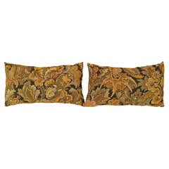 Pair of Decorative Antique Jacquard Tapestry Pillows with Floral Elements