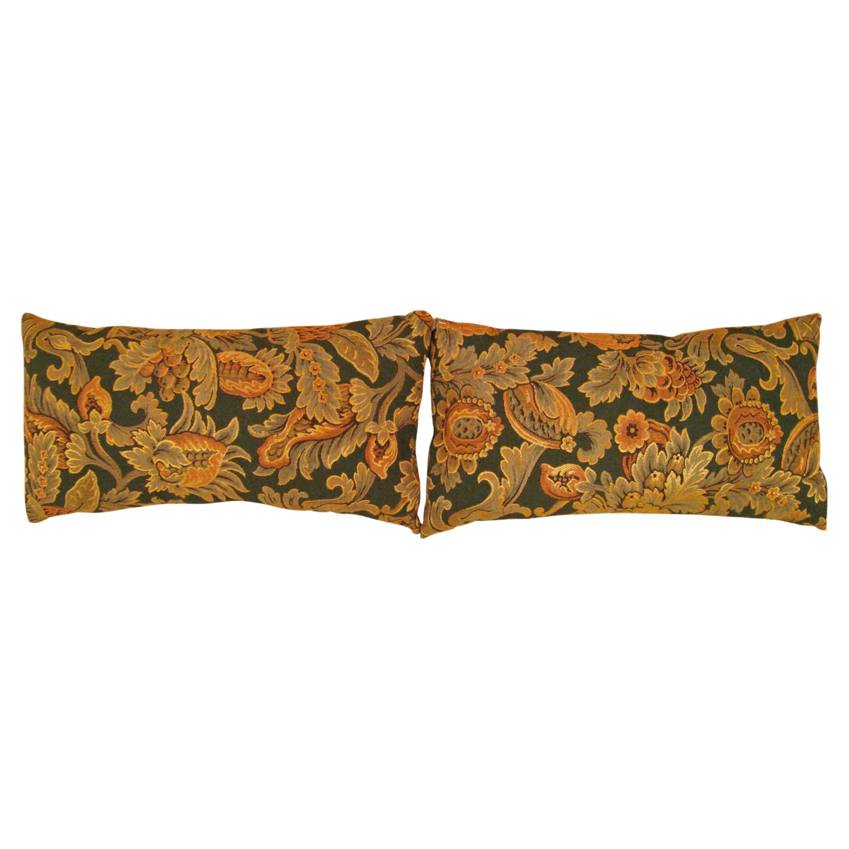 Pair of Decorative Antique Jacquard Tapestry Pillows with Floral Elements  For Sale