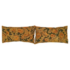 Pair of Decorative Antique Jacquard Tapestry Pillows with Floral Elements 