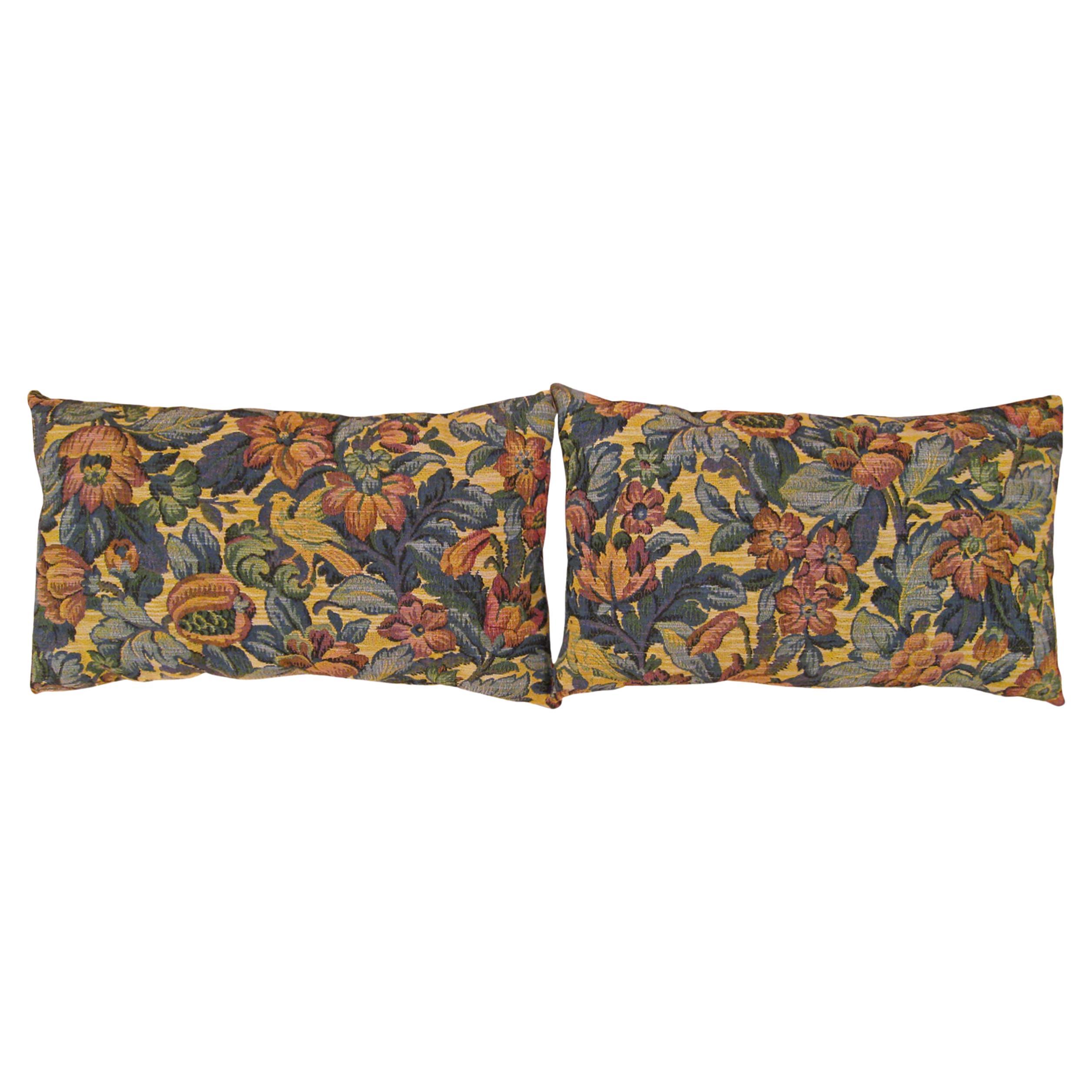 Pair of Decorative Antique Jacquard Tapestry Pillows with Floral Elements For Sale