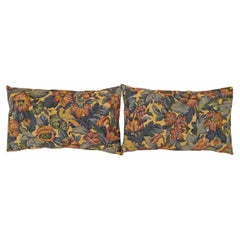 Pair of Decorative Antique Jacquard Tapestry Pillows with Floral Elements