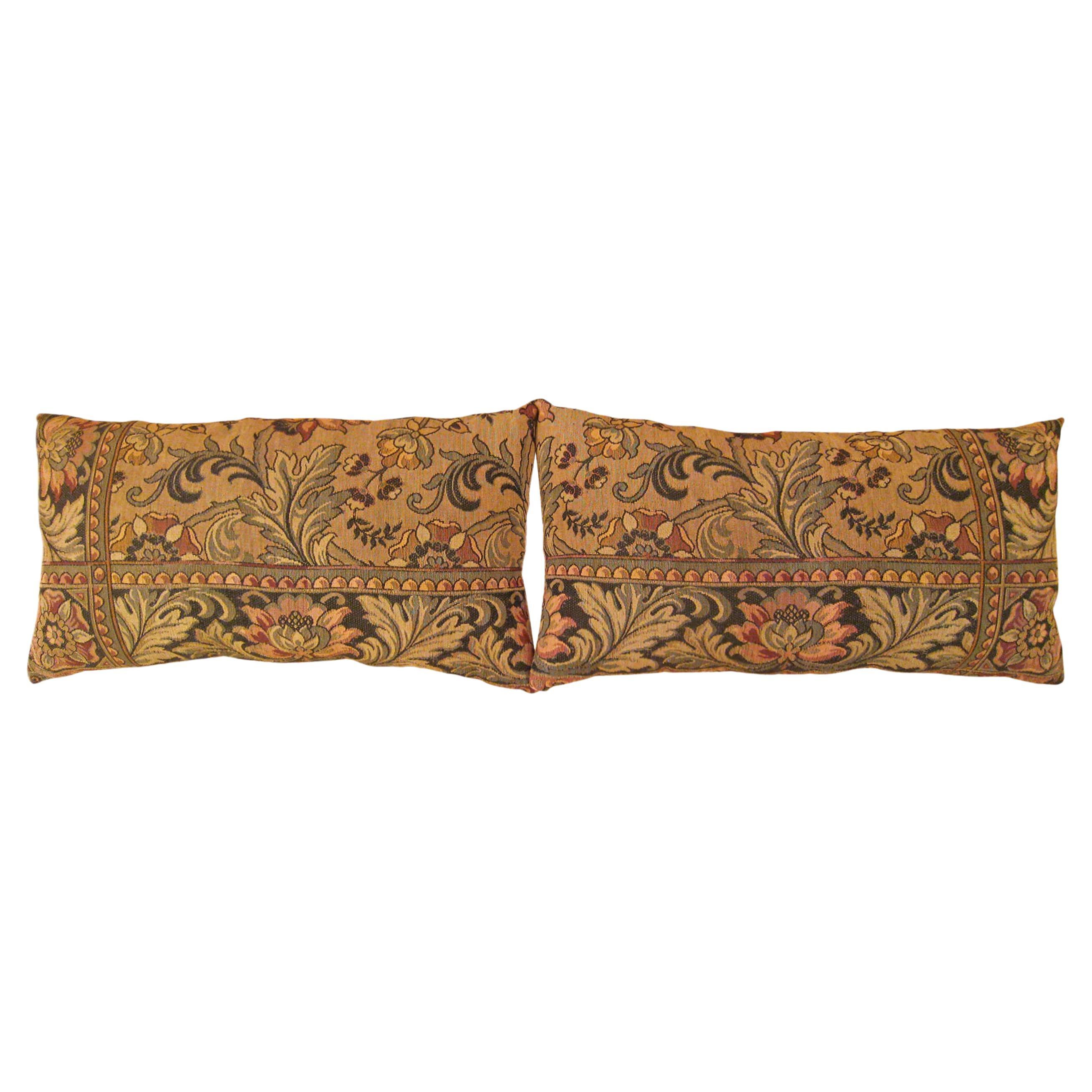 Pair of Decorative Antique Jacquard Tapestry Pillows with Floral Elements For Sale