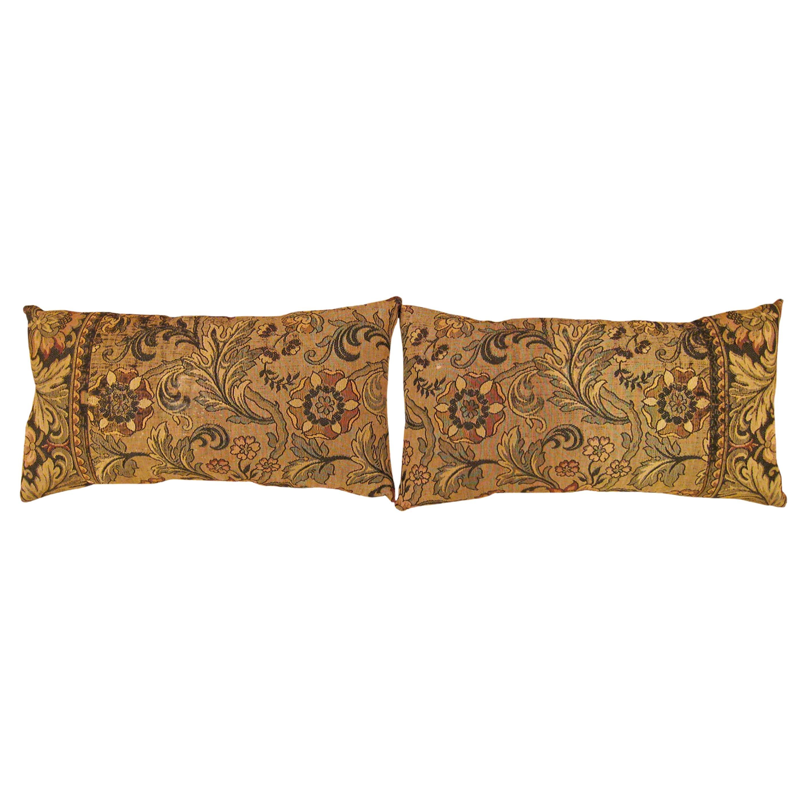 Pair of Decorative Antique Jacquard Tapestry Pillows with Floral Elements