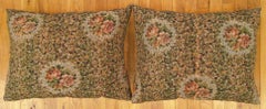 Pair of Decorative Antique Jacquard Tapestry Pillows with Floral Elments