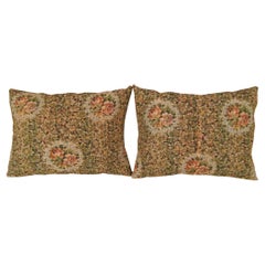 Pair of Decorative Antique Jacquard Tapestry Pillows with Floral Elments