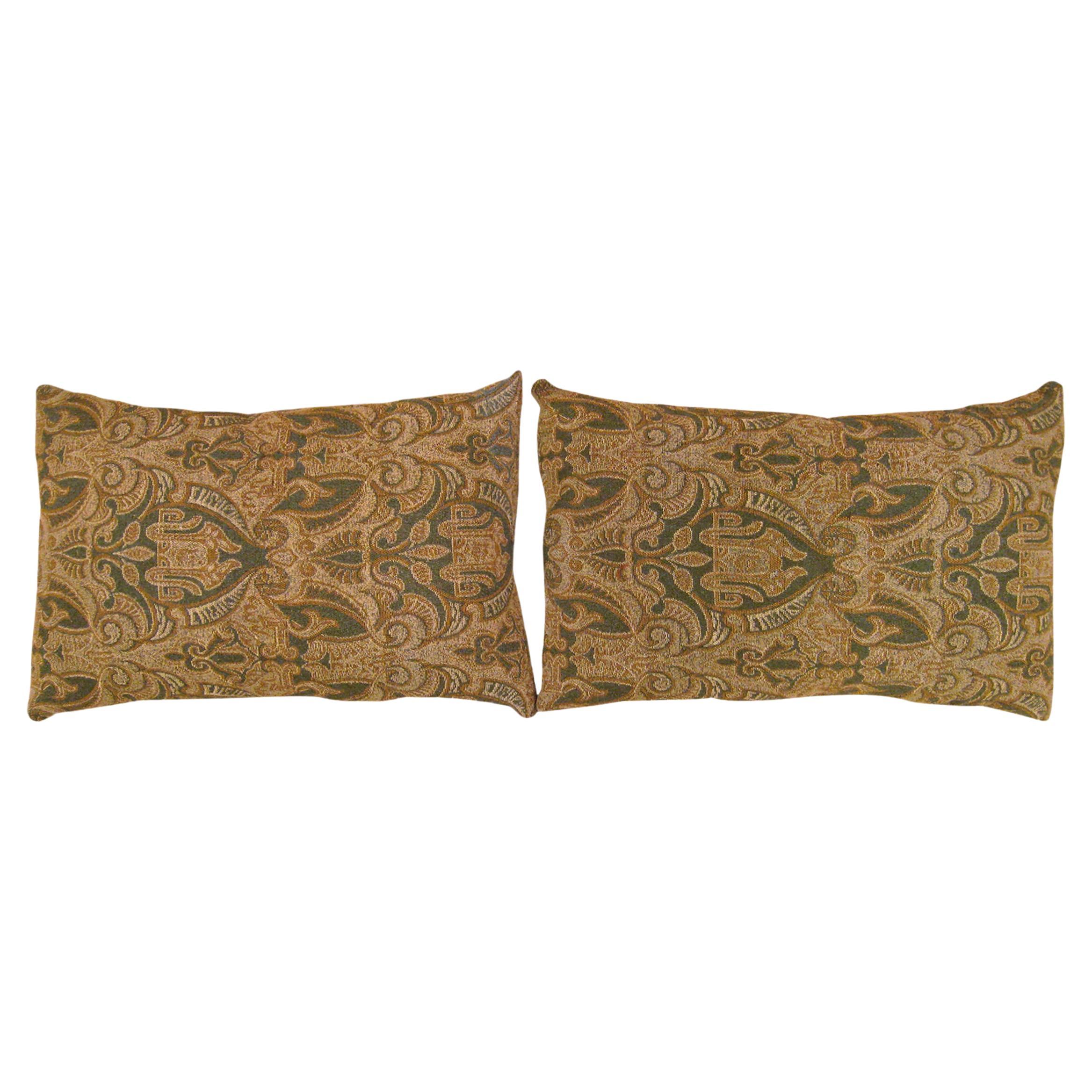 Pair of Decorative Antique Jacquard Tapestry Pillows with Geometric Abstracts 