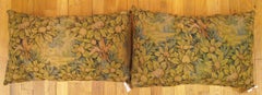 Pair of Decorative Antique Jacquard Tapestry Pillows with Trees Allover