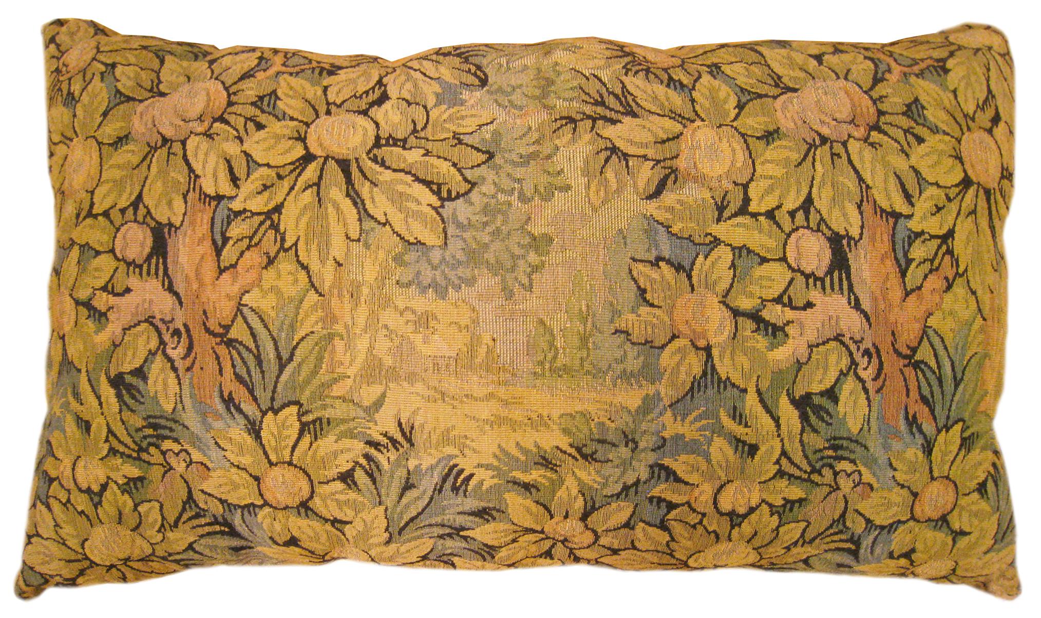 Early 20th Century Pair of Decorative Antique Jacquard Tapestry Pillows with Trees Allover For Sale