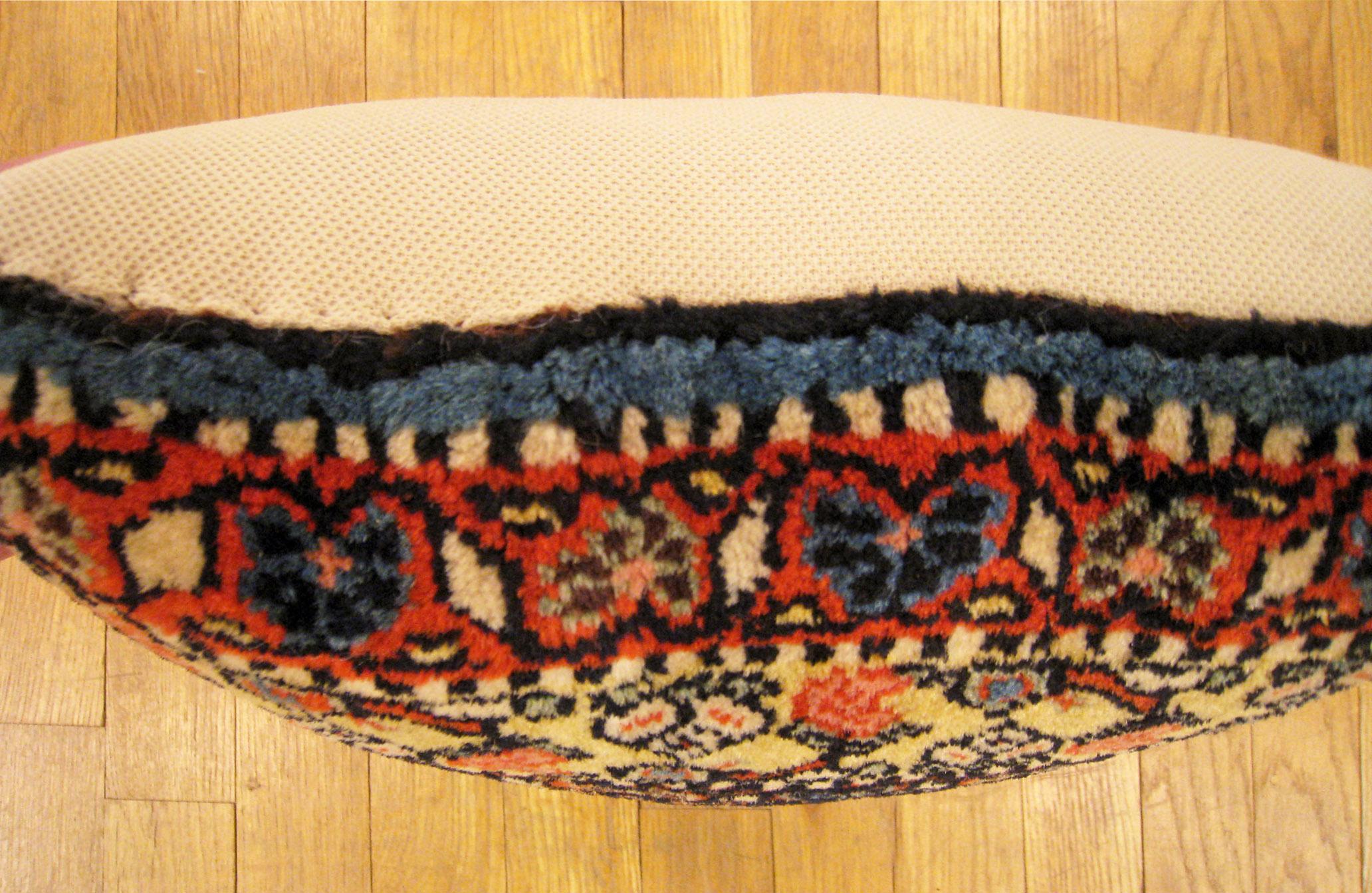 Pair of Decorative Antique Persian Bidjar Carpet Pillows with Floral Elements For Sale 3