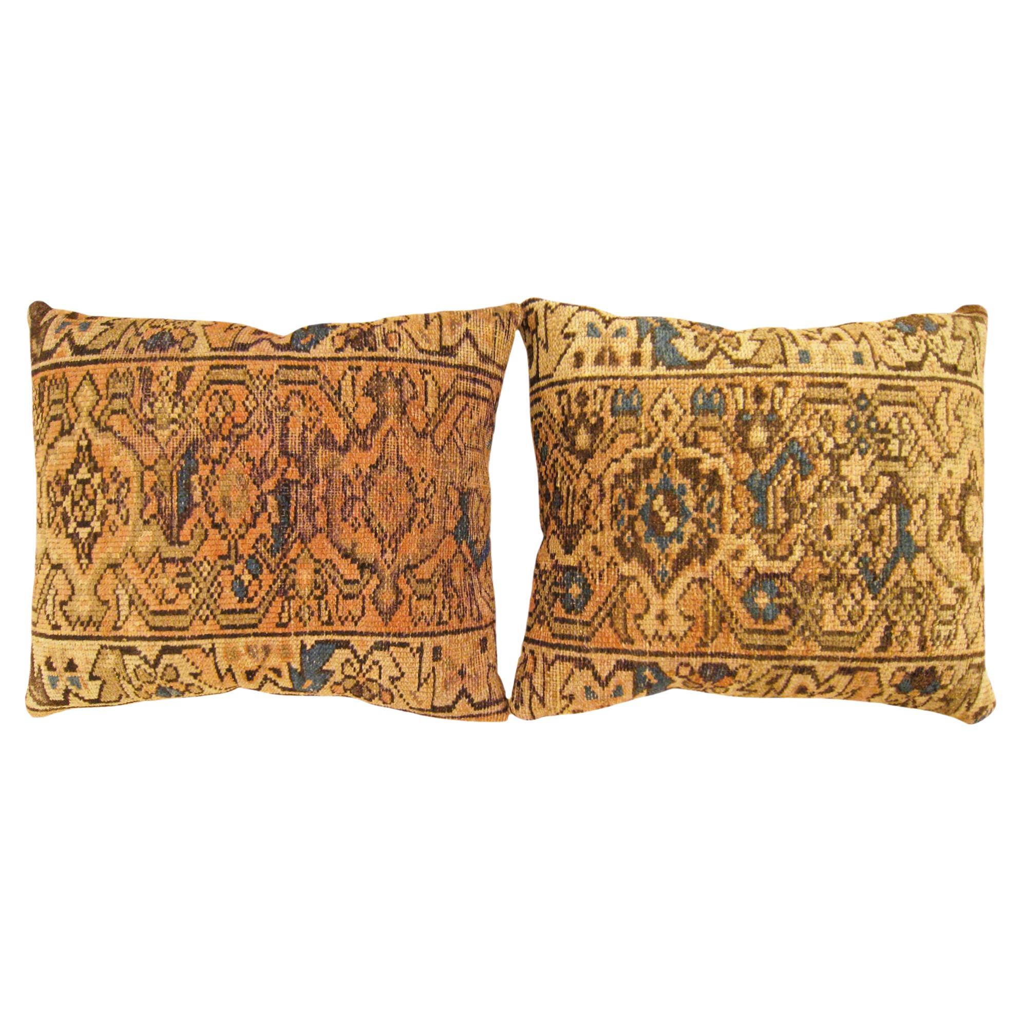 Pair of Decorative Antique Persian Hamadan Rug Pillows For Sale