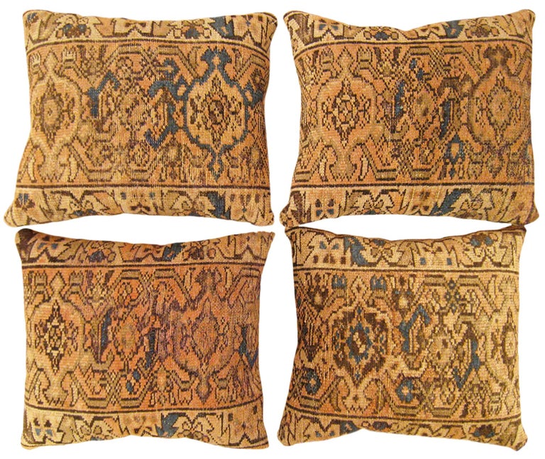Pair of Decorative Antique Persian Hamadan Rug Pillows For Sale at 1stDibs