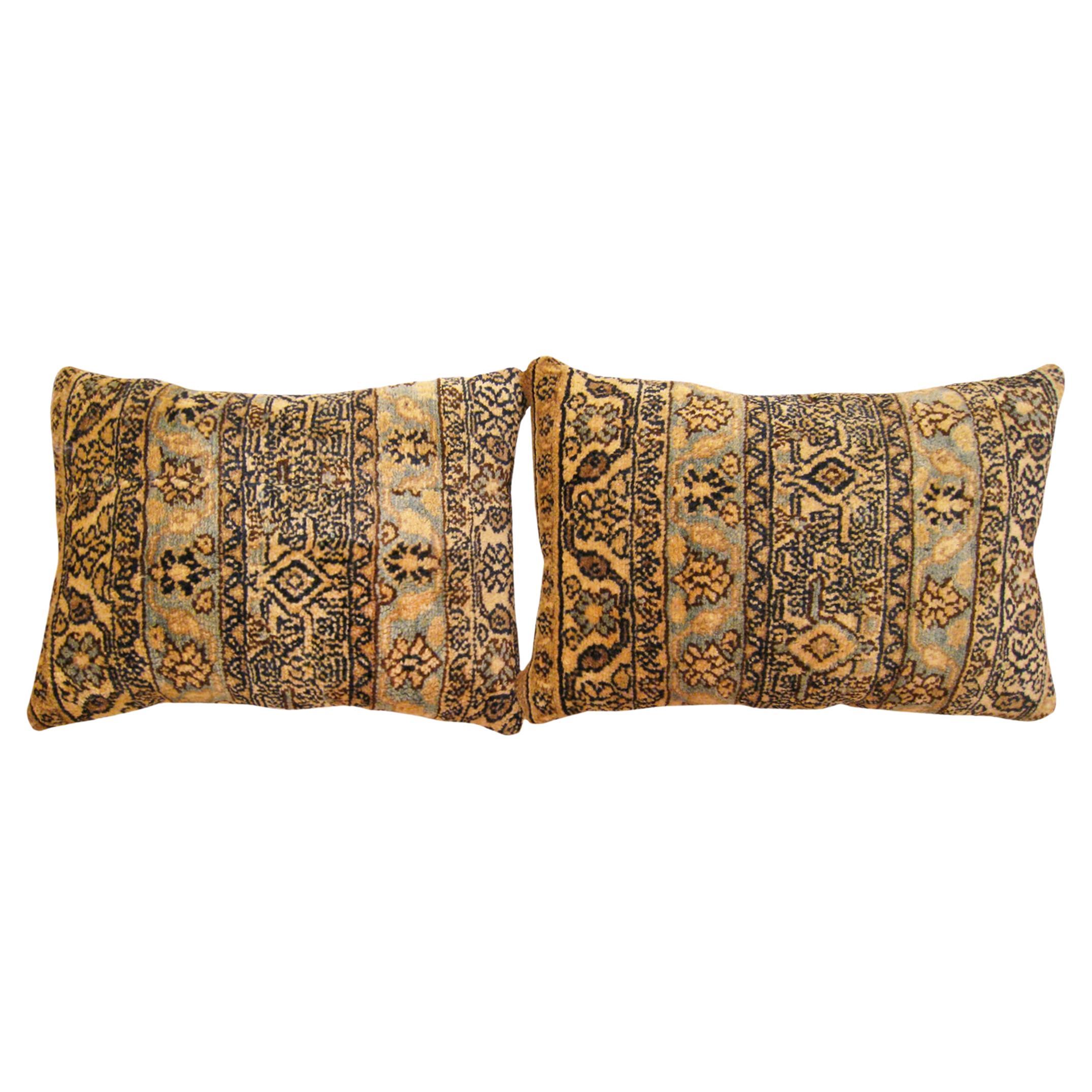 Pair of Decorative Antique Persian Hamadan Rug Pillows with Floral Elements For Sale