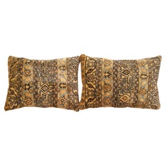 Pair of Decorative Antique Persian Hamadan Rug Pillows with Floral Elements