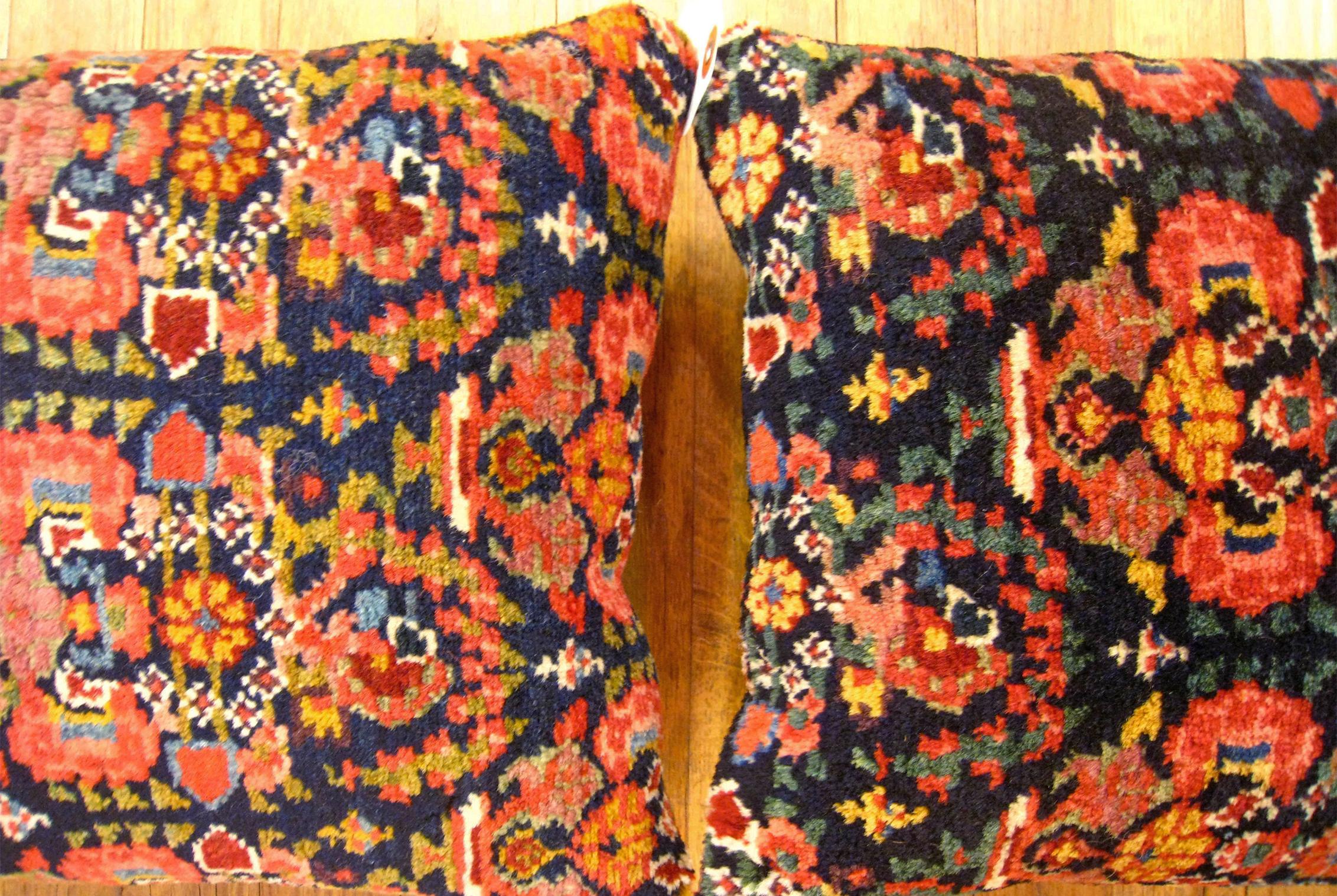 Pair of Decorative Antique Persian Malayer Carpet Pillows In Good Condition For Sale In New York, NY