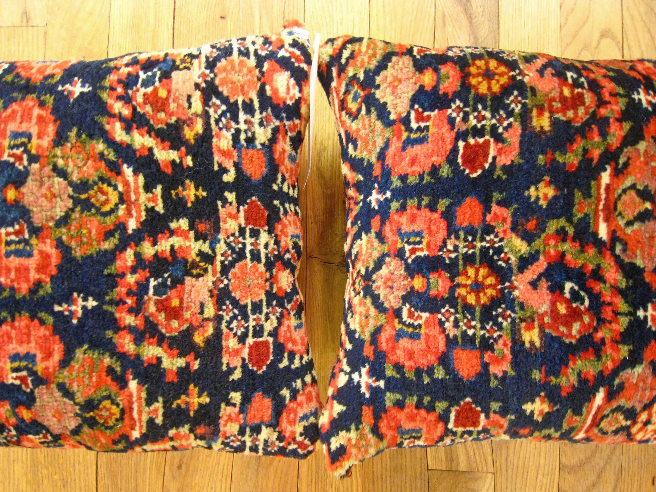 Pair of Decorative Antique Persian Malayer Carpet Pillows In Good Condition For Sale In New York, NY