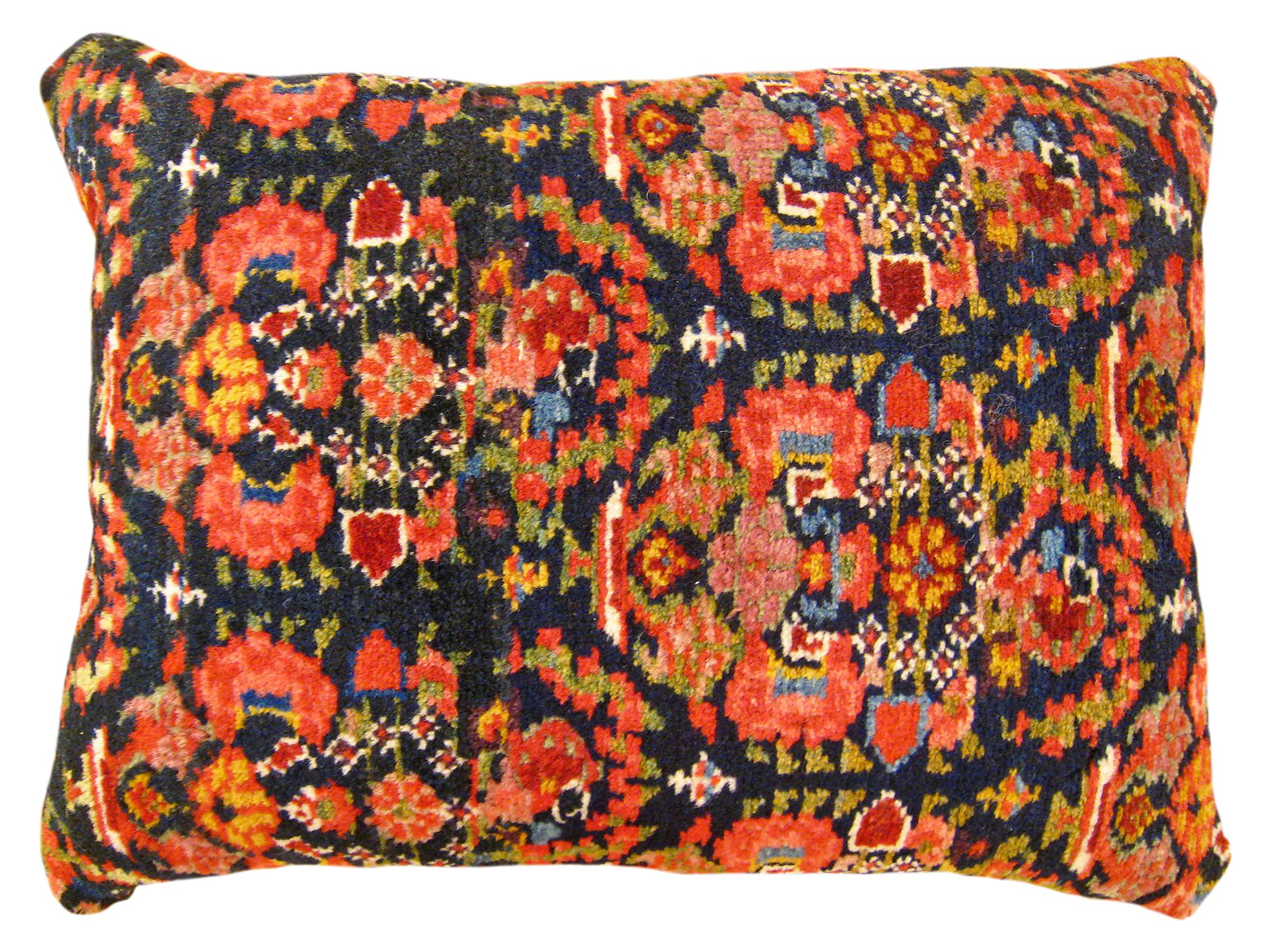 Wool Pair of Decorative Antique Persian Malayer Carpet Pillows For Sale