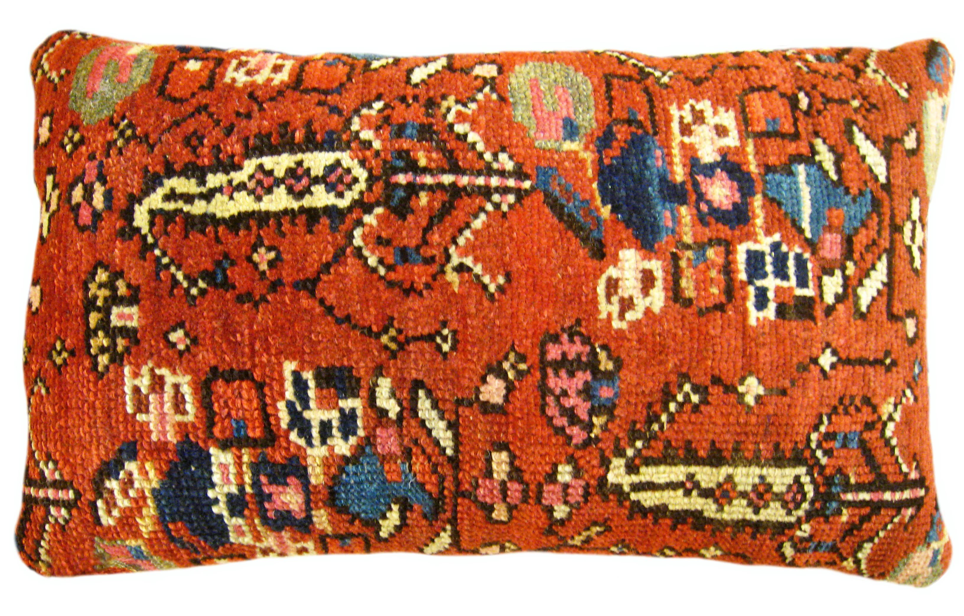 Wool Pair of Decorative Antique Persian Malayer Carpet Pillows  For Sale