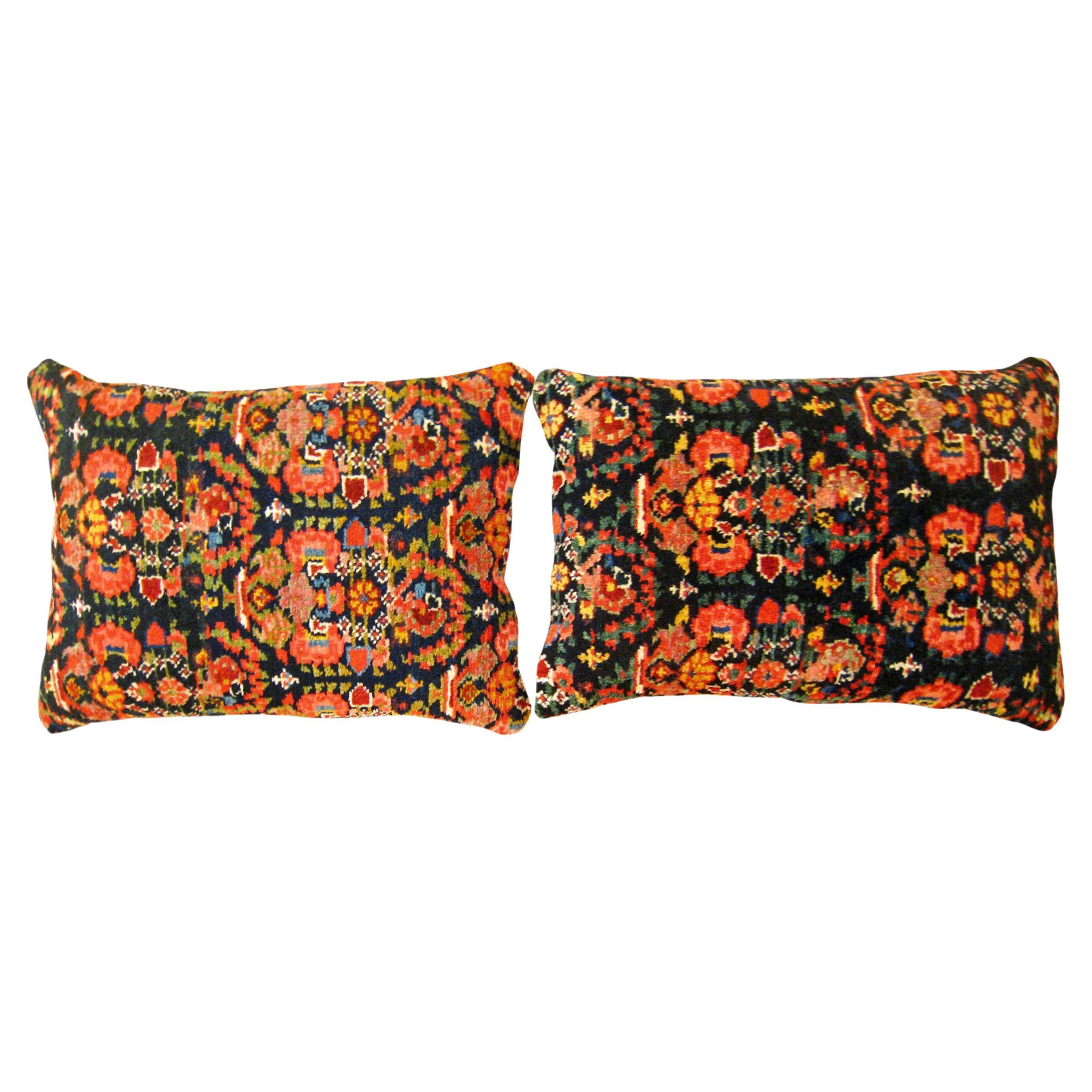 Pair of Decorative Antique Persian Malayer Carpet Pillows For Sale