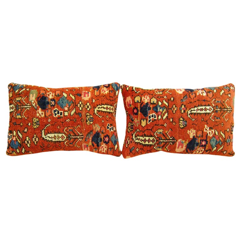 Pair of Decorative Antique Persian Malayer Carpet Pillows For Sale at 1stDibs