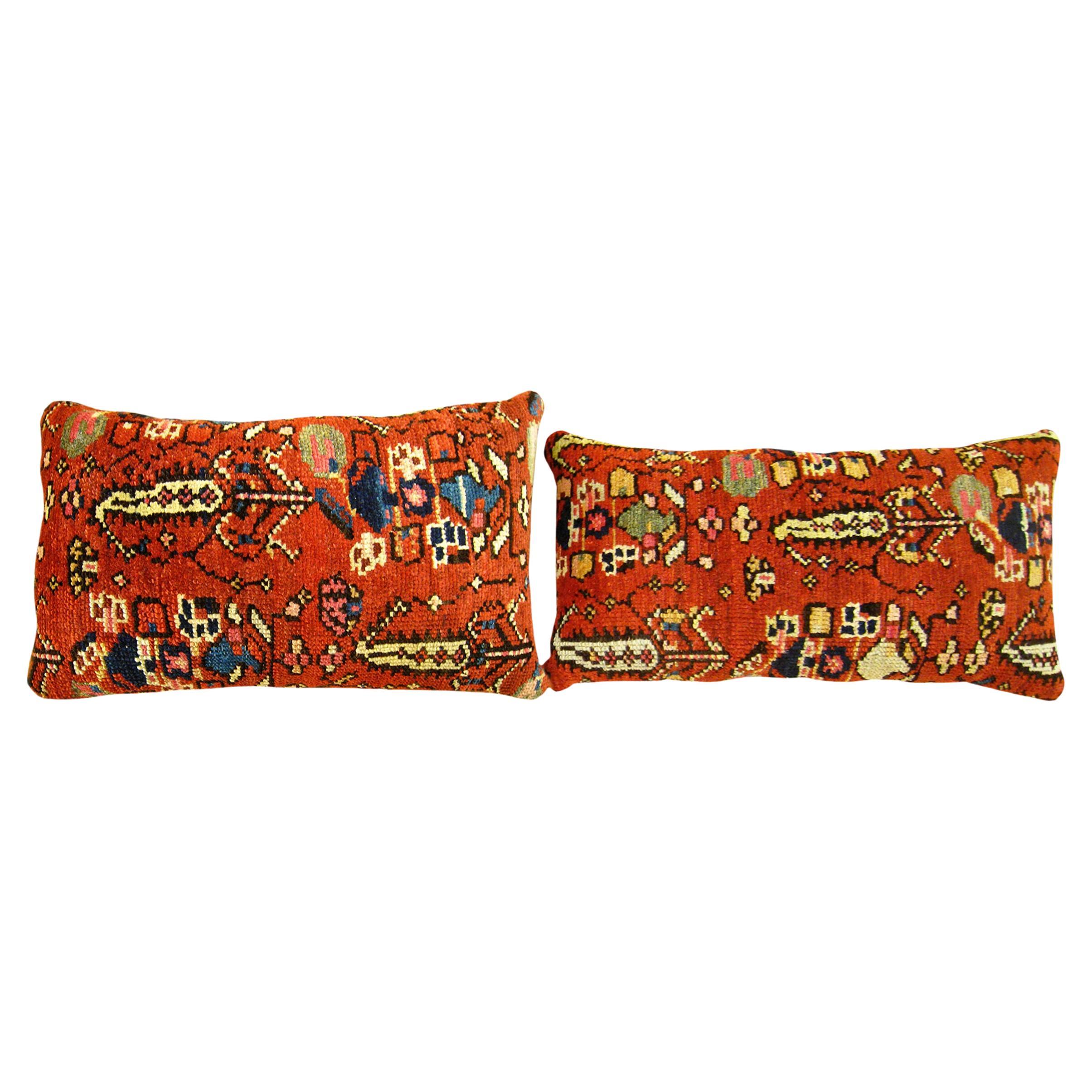 Pair of Decorative Antique Persian Malayer Carpet Pillows 