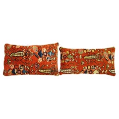 Pair of Decorative Antique Persian Malayer Carpet Pillows 