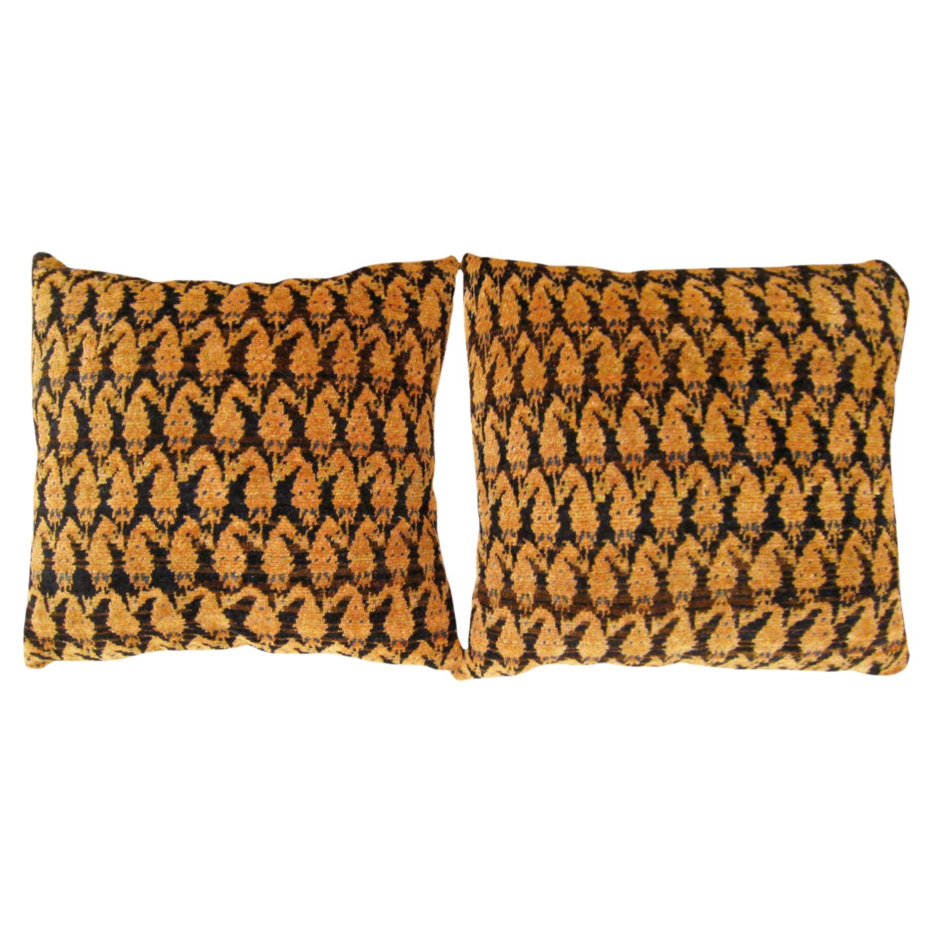 Pair of Decorative Antique Persian Saraband Carpet Pillows For Sale