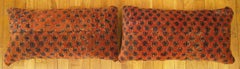 Pair of Decorative Antique Persian Saraband Carpet Pillows with Floral Element