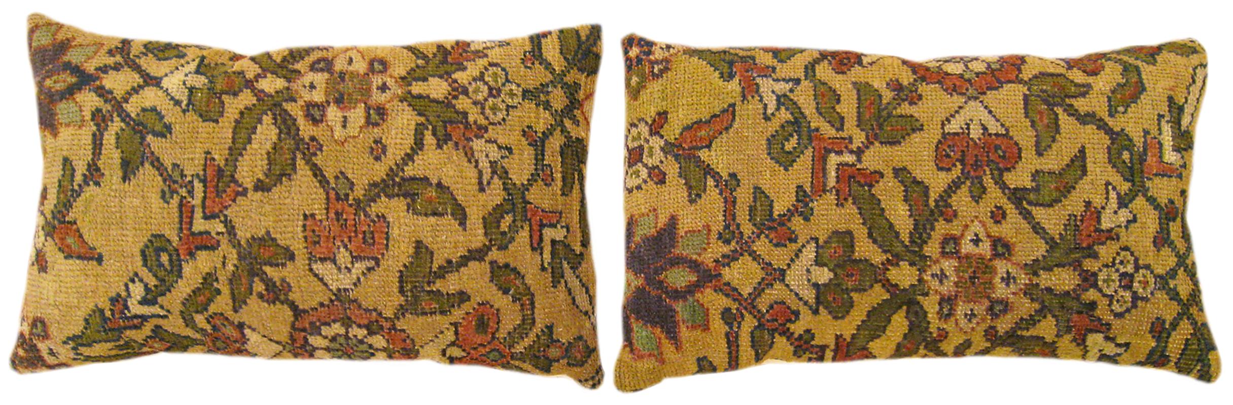 A Pair of Decorative Antique Persian Sultanabad Carpet Pillows, w/ Floral Design For Sale