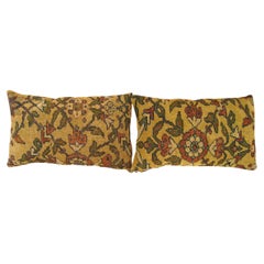 Pair of Decorative Antique Persian Sultanabad Carpet Pillows with Floral