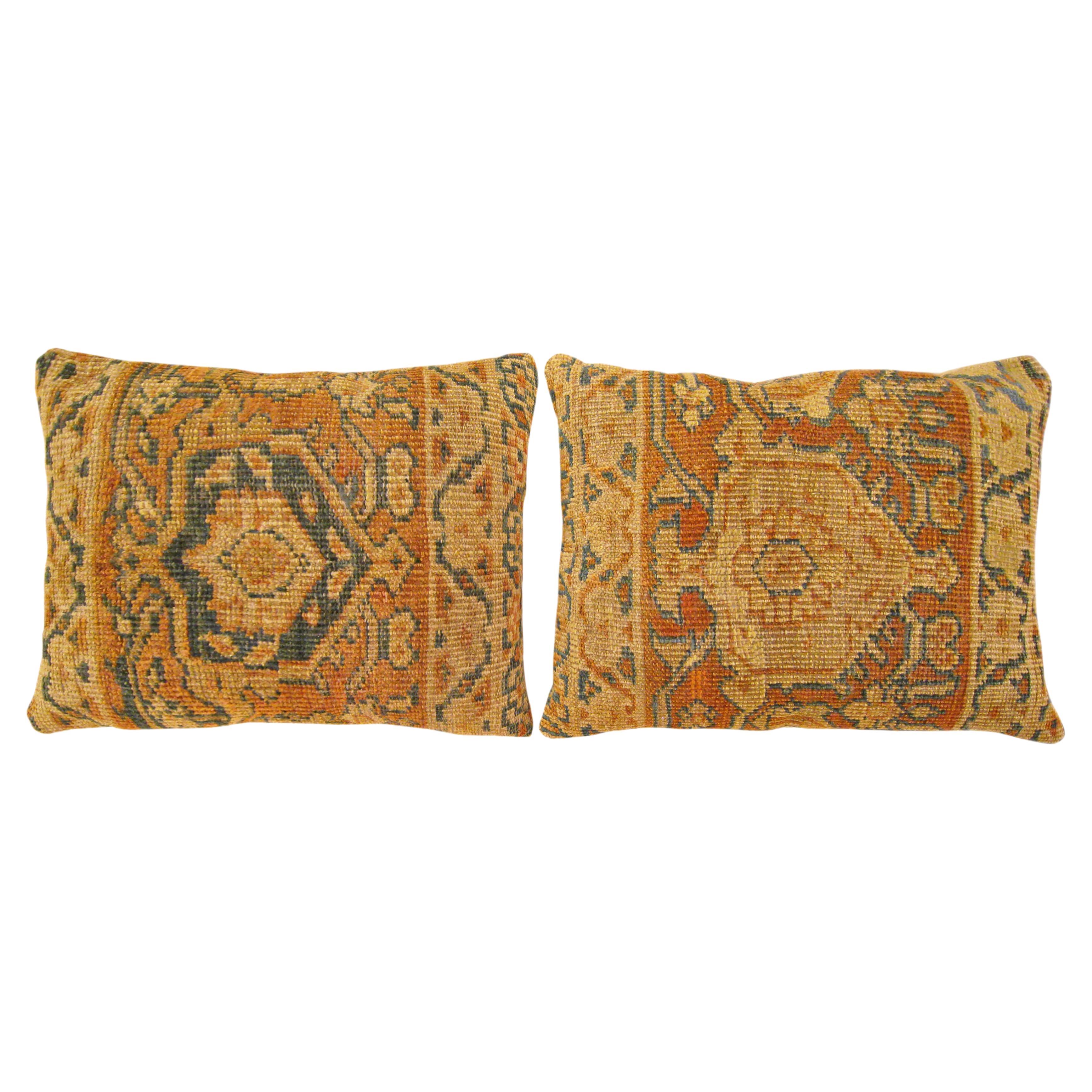 Paire de coussins décoratifs persans anciens Sultanabad décoratifs avec médaillon central