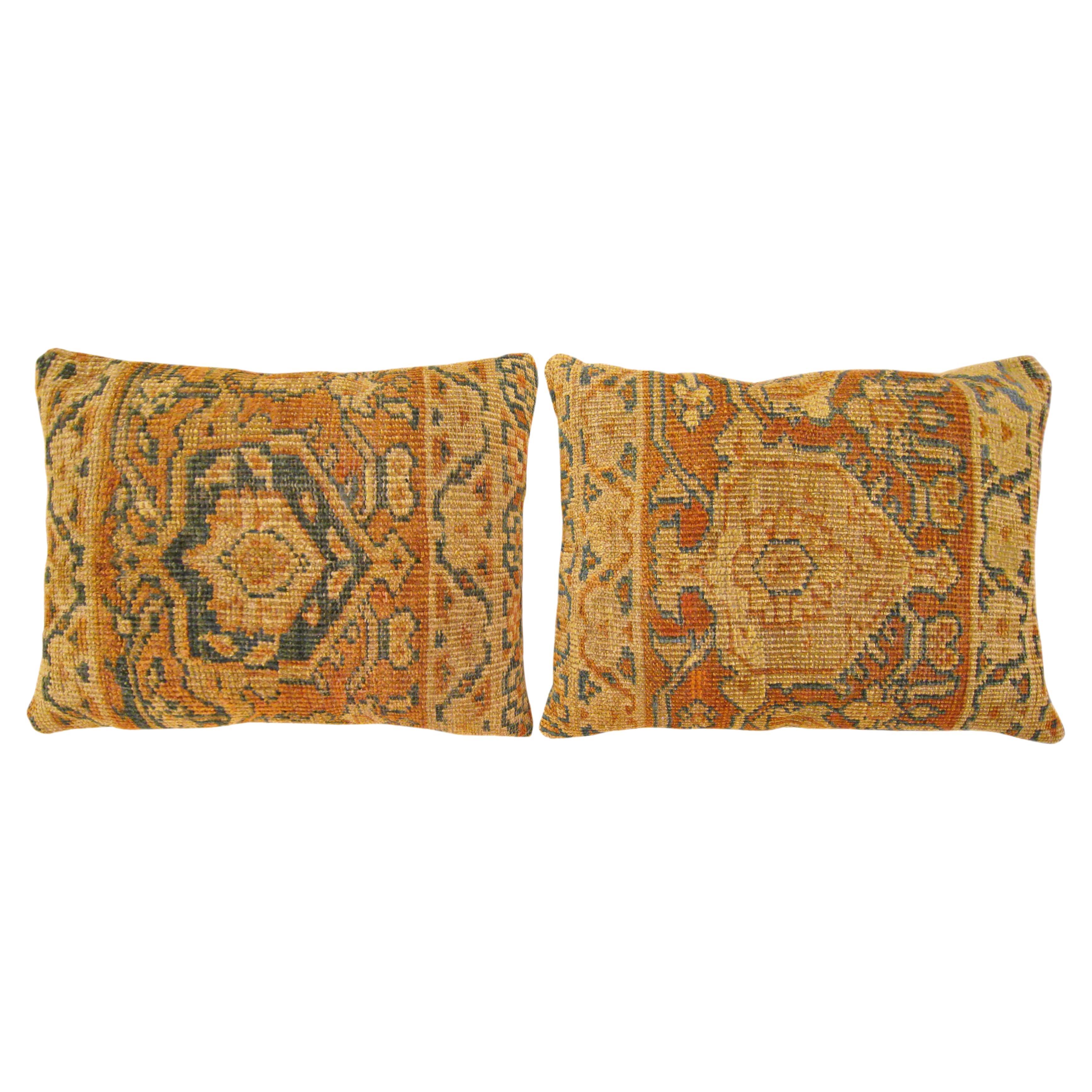 Pair of Decorative Antique Persian Sultanabad Pillows with a Central Medallion