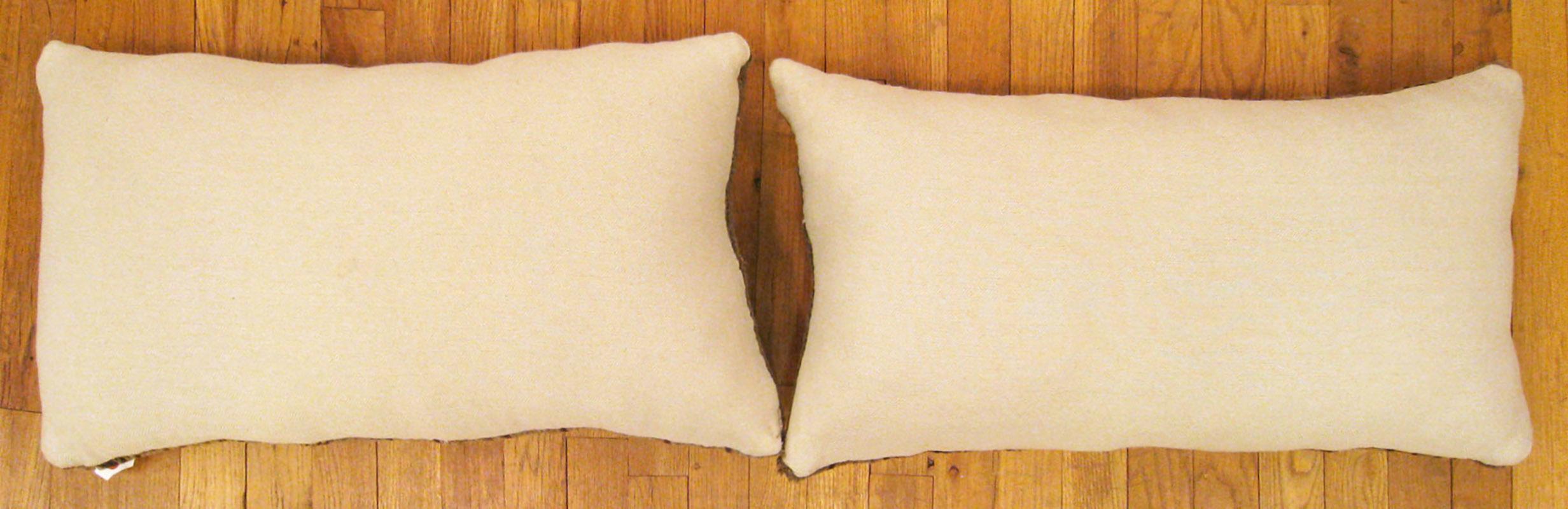 Pair of Decorative Antique Spanish Savonnerie Carpet Pillows with Geometric In Good Condition For Sale In New York, NY