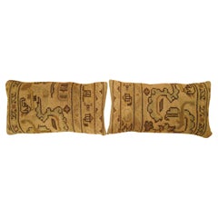 Pair of Decorative Antique Spanish Savonnerie Carpet Pillows with Geometric