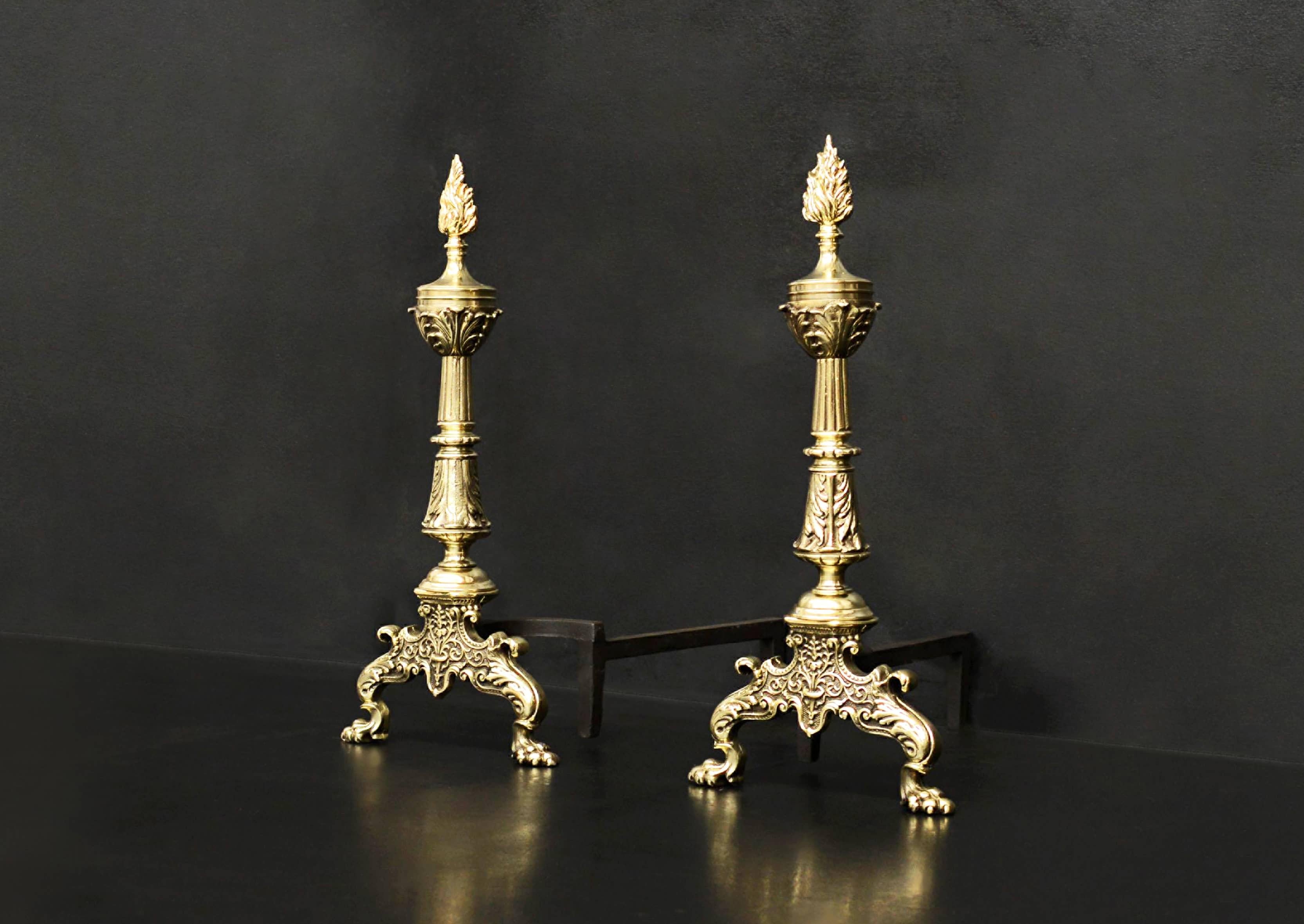 English Pair of Decorative Brass Firedogs For Sale