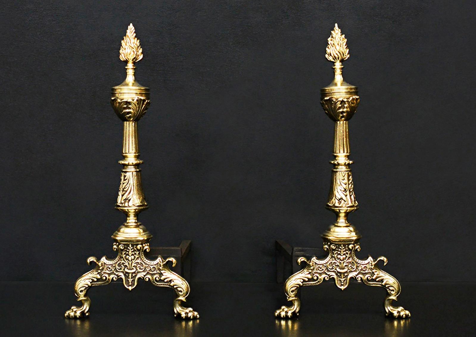 Pair of Decorative Brass Firedogs In Good Condition For Sale In London, GB