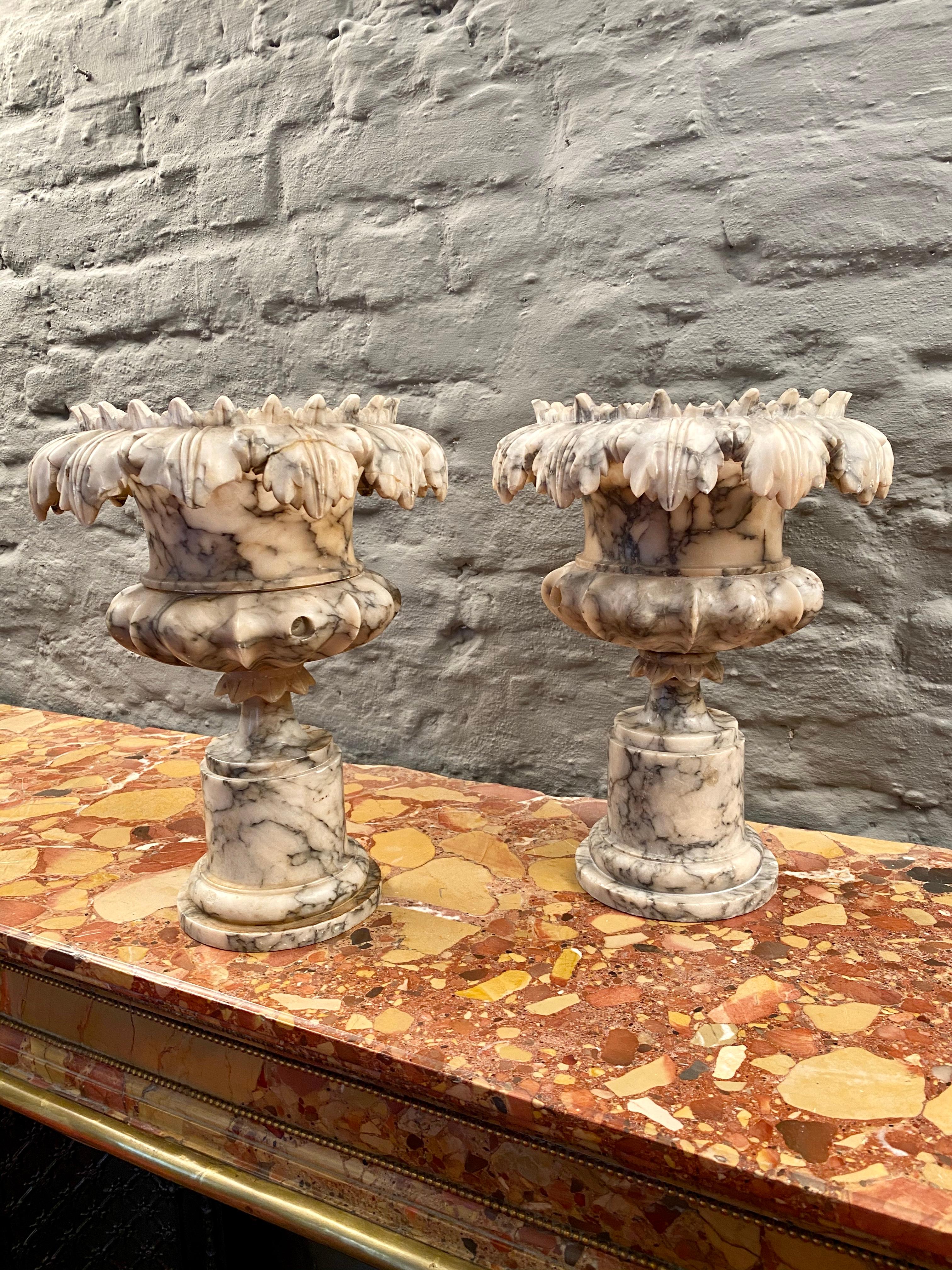 Pair of Decorative Carved Alabaster Urns 1