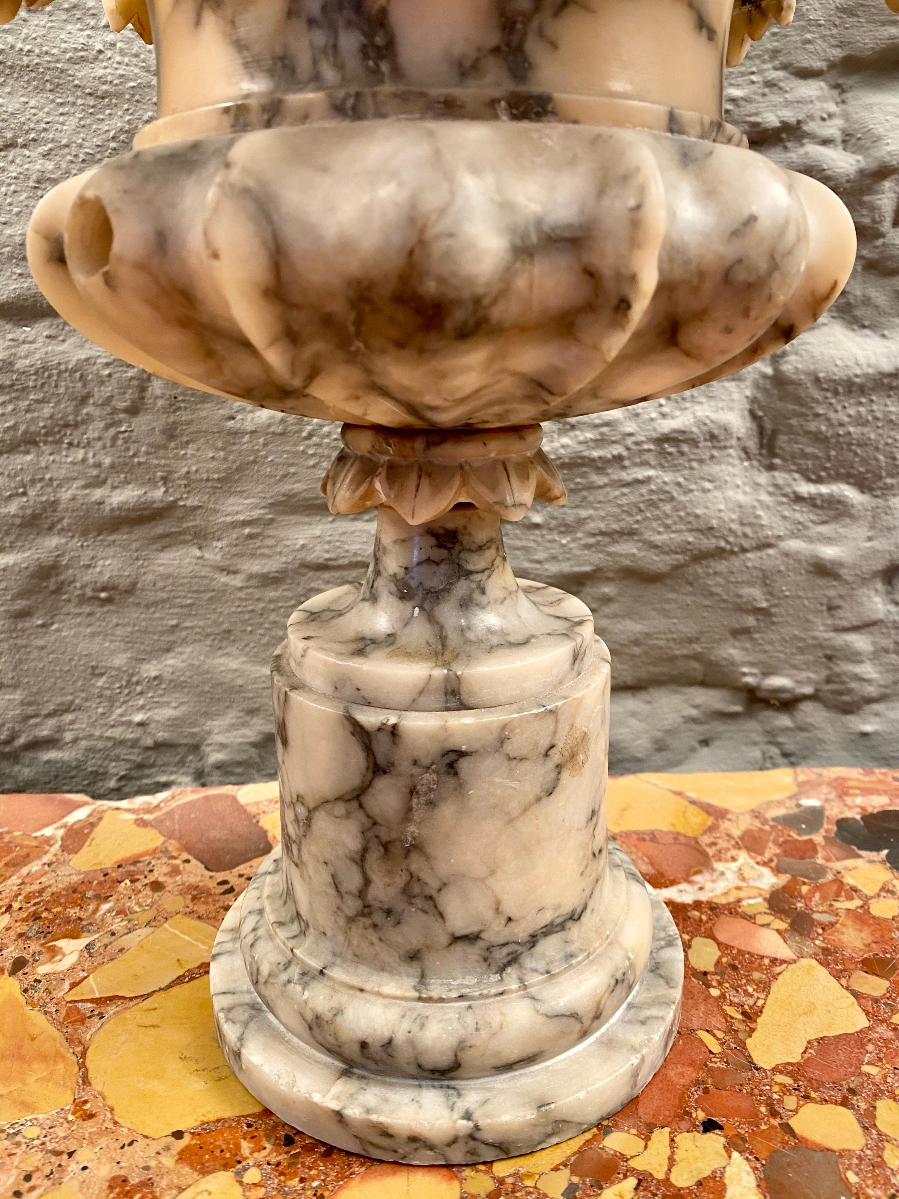 Pair of Decorative Carved Alabaster Urns 2