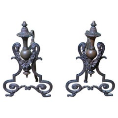 A Pair of Decorative French Brass Andirons or Chenets