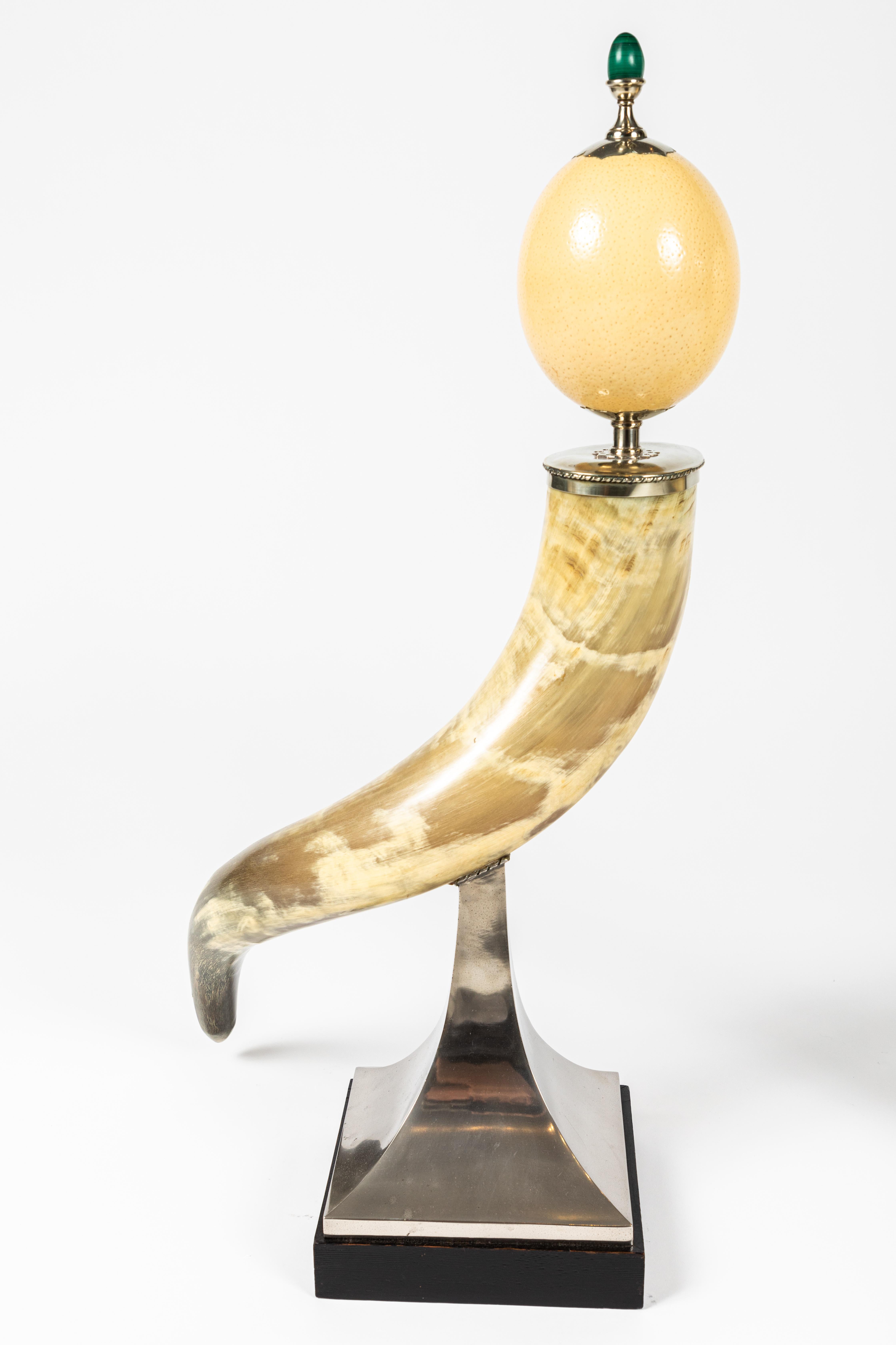 Pair of Decorative Horn and Ostrich Egg Garnitures by Antony Redmile 2