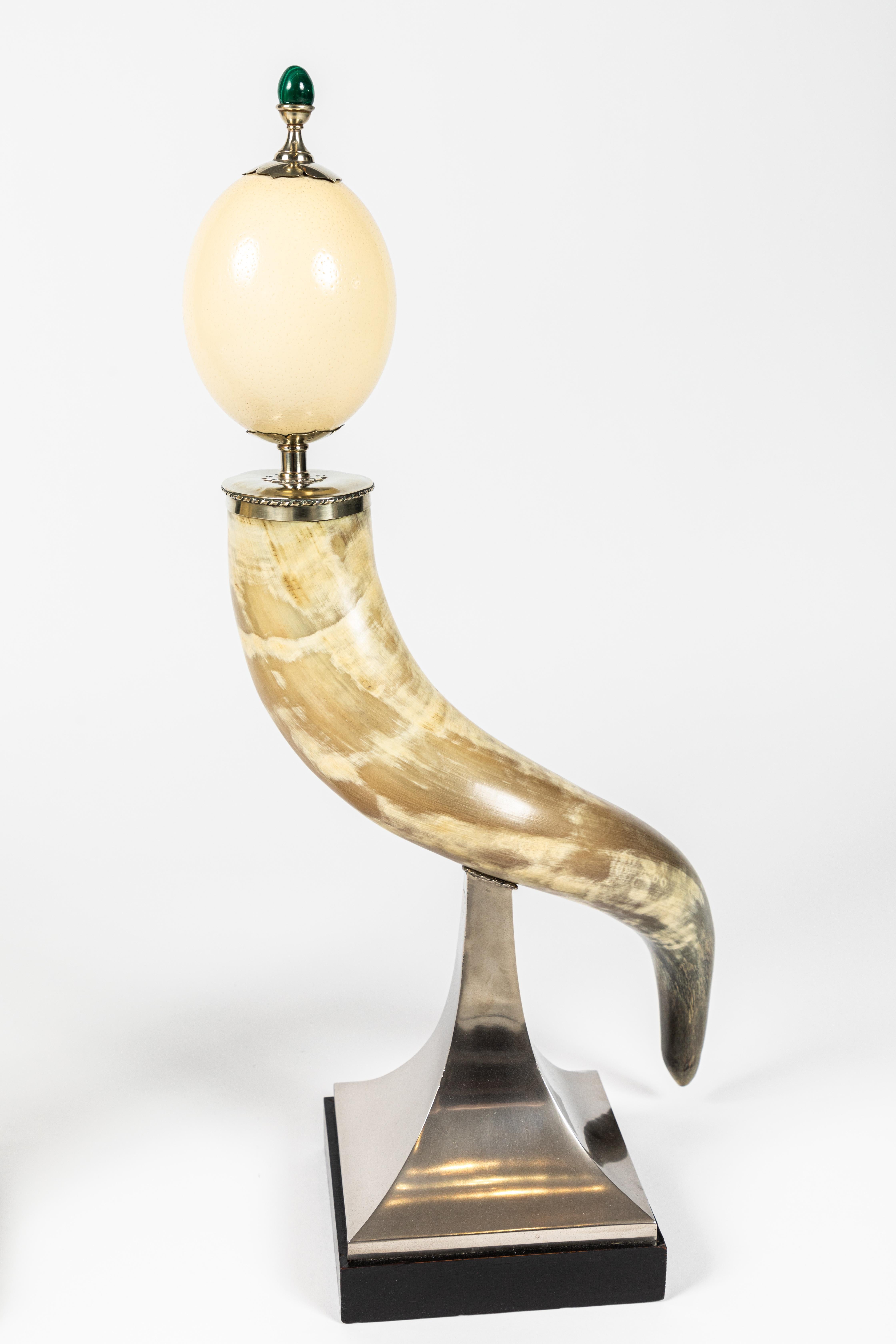 Pair of Decorative Horn and Ostrich Egg Garnitures by Antony Redmile 3
