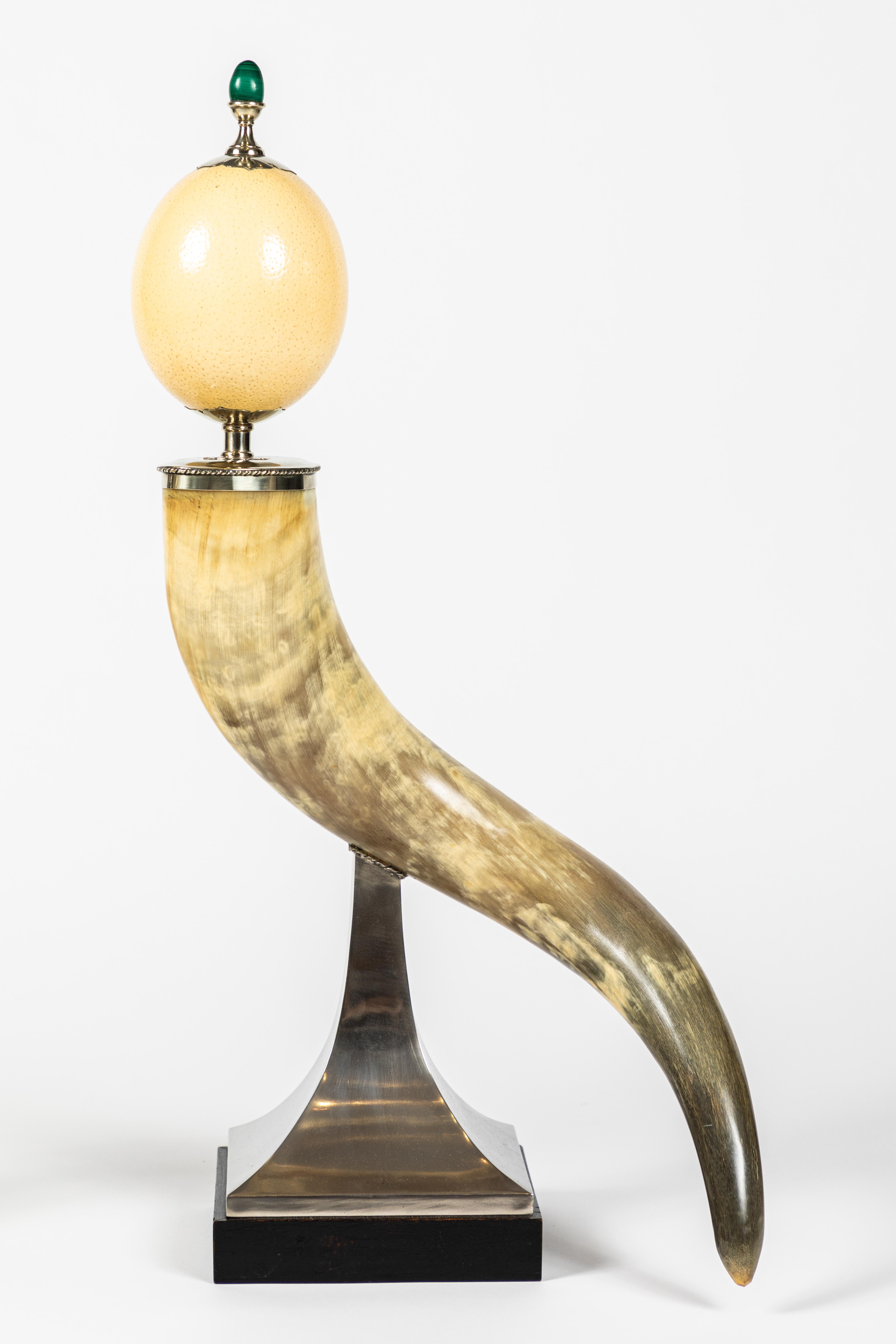 Mid-Century Modern Pair of Decorative Horn and Ostrich Egg Garnitures by Antony Redmile