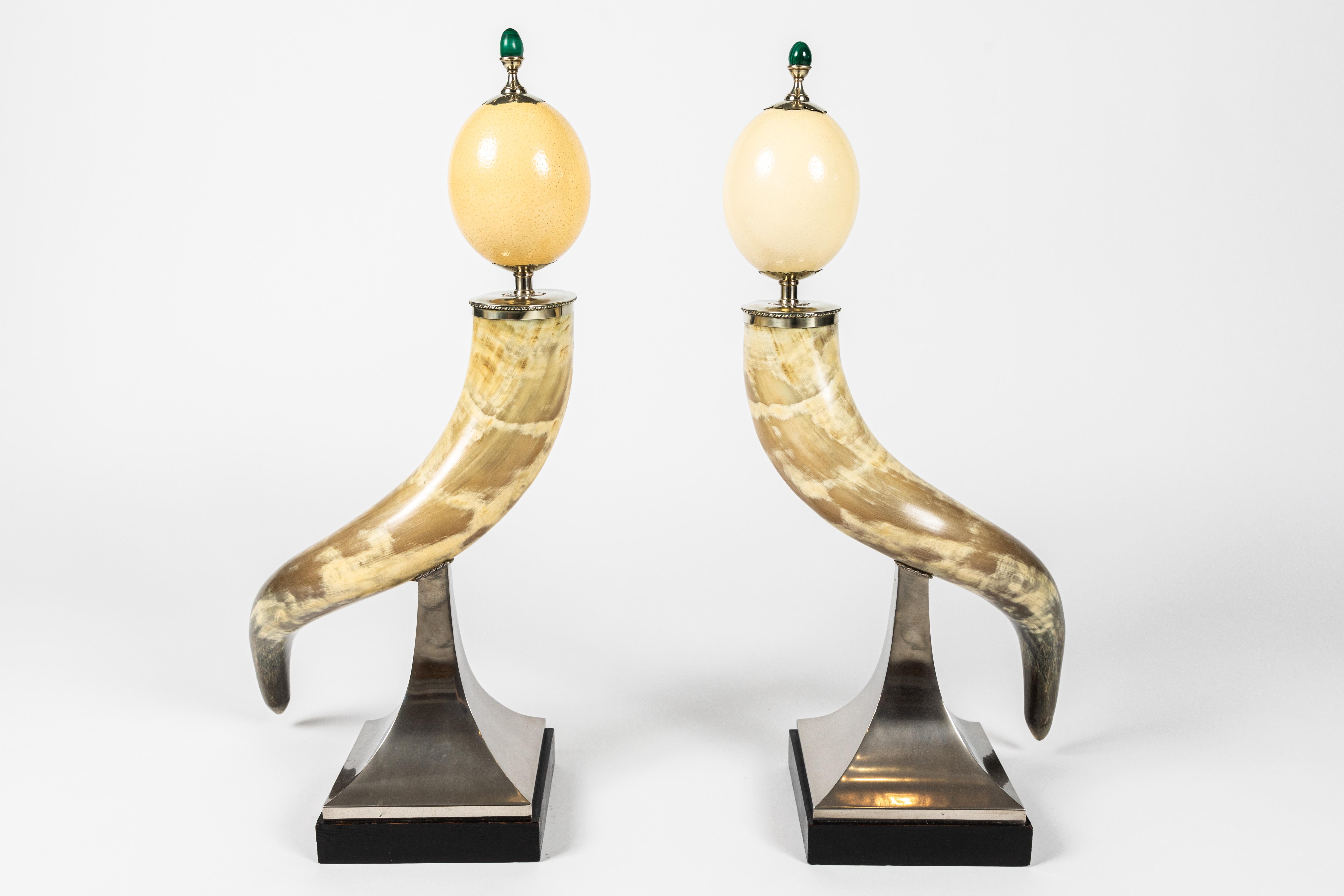 Pair of Decorative Horn and Ostrich Egg Garnitures by Antony Redmile 1