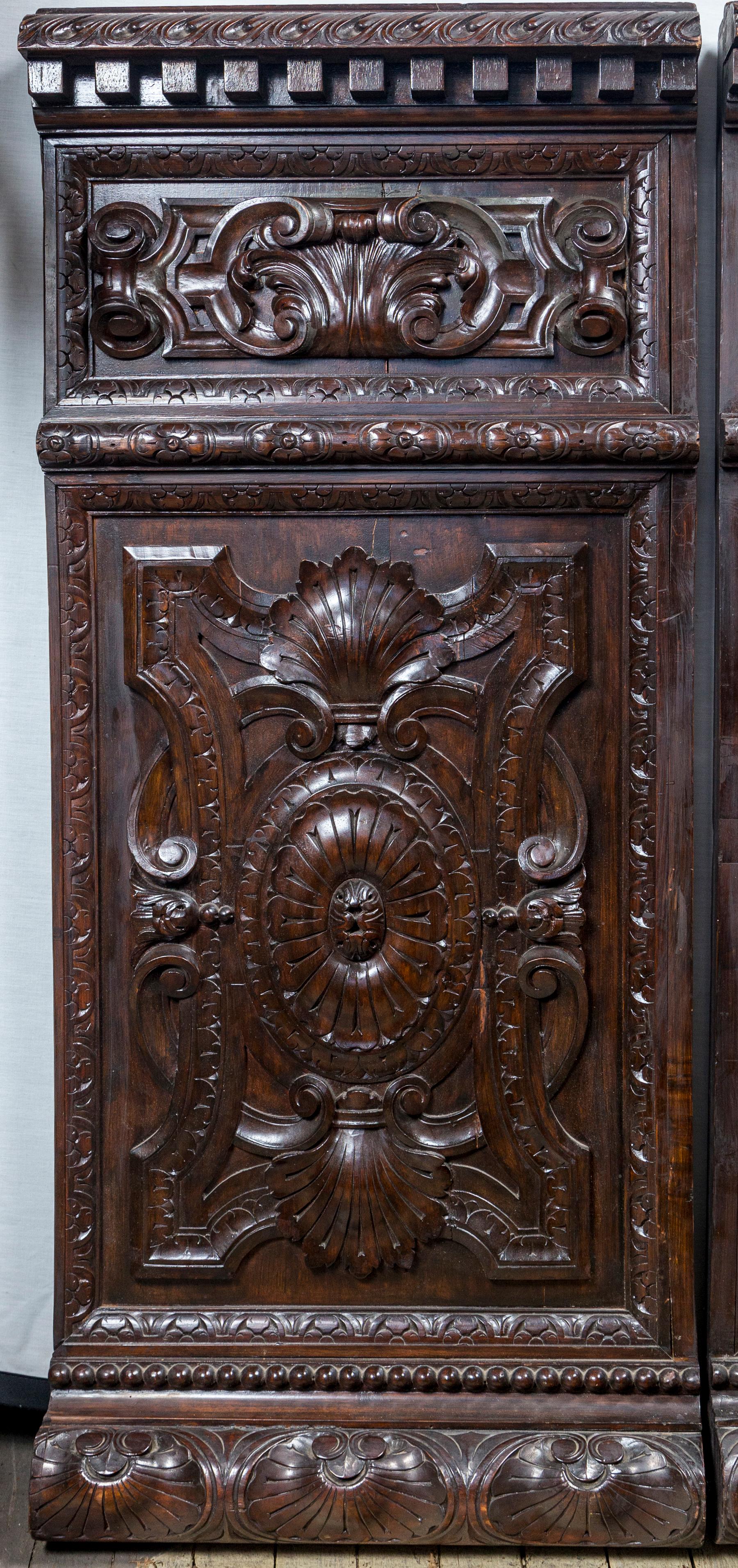 Hand-Carved Pair of Decorative Panels of Solid Wood For Sale