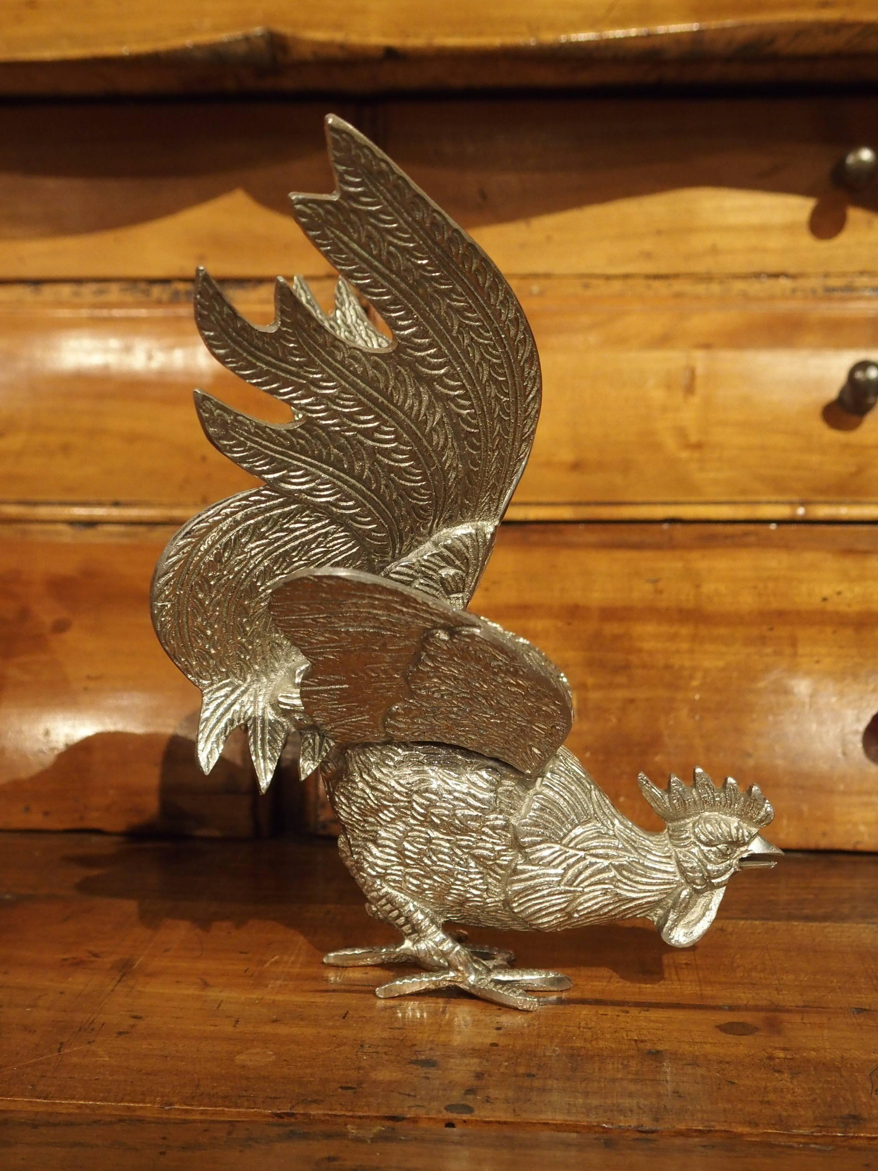 Pair of Decorative Silvered Roosters from France 5