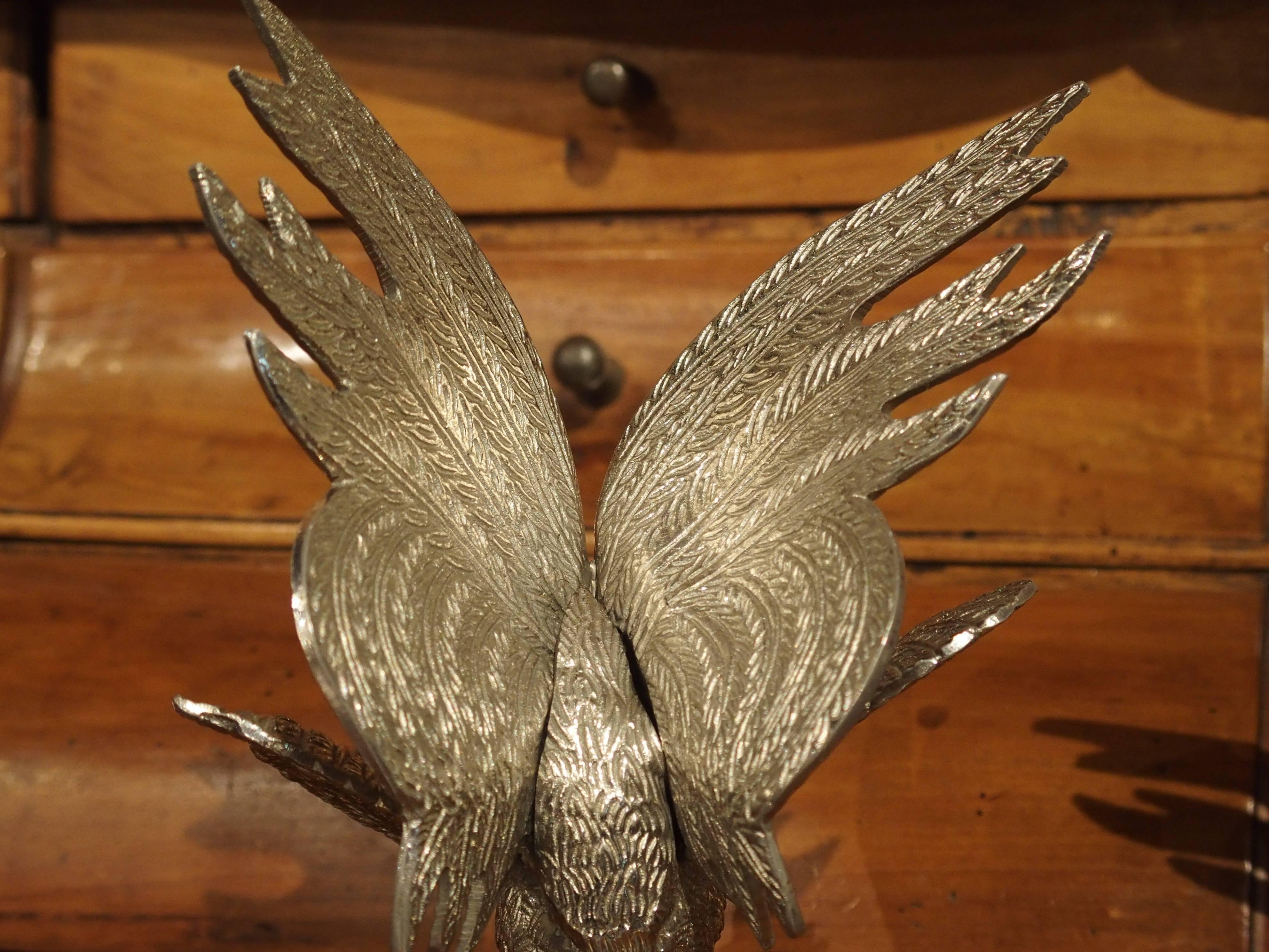 French Pair of Decorative Silvered Roosters from France
